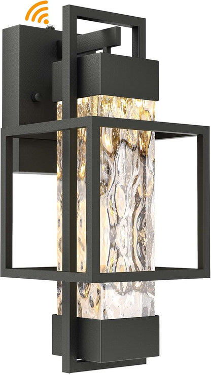 PARTPHONER Modern Outdoor Light Fixture Dusk to Dawn Outdoor Lighting, 15" H Exterior Wall Sconce Waterproof Porch Light, Outside Light for House with Water Glass for Garage Doorway(Bulb Included)