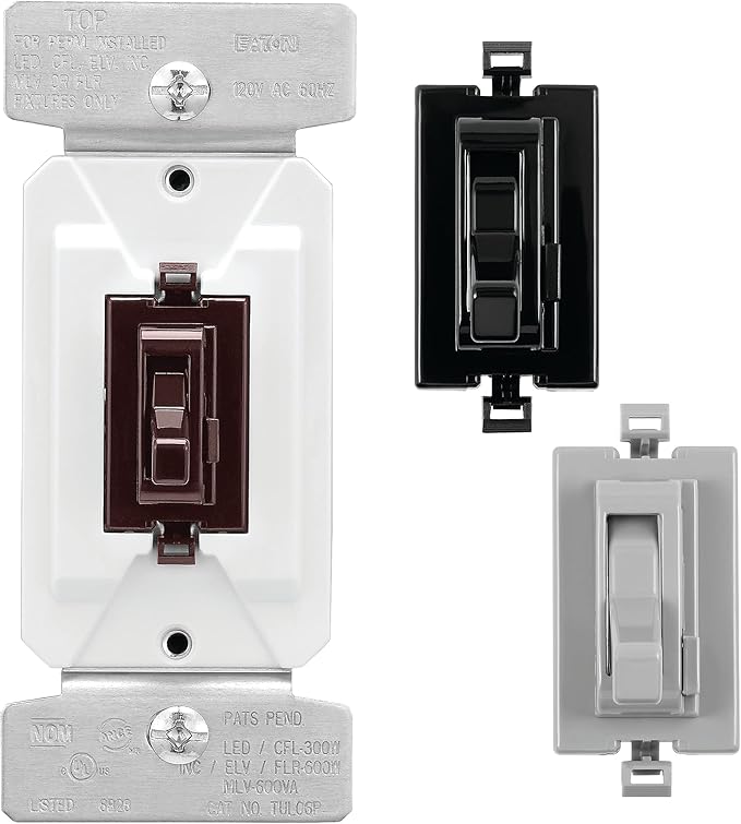 Eaton Universal Toggle Dimmer 120V, Black/Brown/Gray