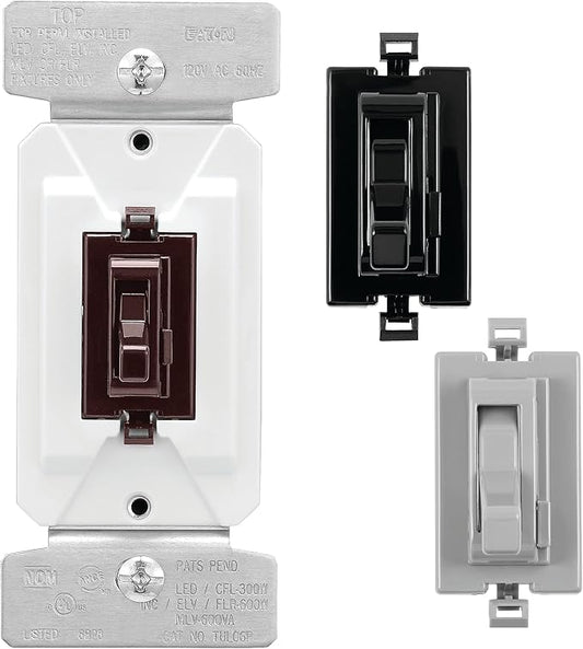 Eaton Universal Toggle Dimmer 120V, Black/Brown/Gray