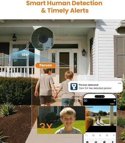 litokam Window Camera 3MP 2K, 2.4GHz & 5GHz Indoor Cameras for Home Security with Al Color Night Vision, Person/Motion/Sound Detection & Real-Time Alerts, 24/7 Recording, 104° View Angle, Double