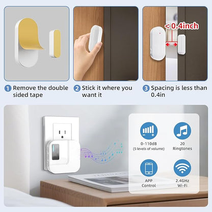 Door Chime,Sanjie WiFi Door Sensor Open Chime When Entering for Business/Home/Store/Office Alert Your Phone,Alarms for Kids Safety,500 FT Range,20 Ringtones ,1 Sensor 1 Receiver