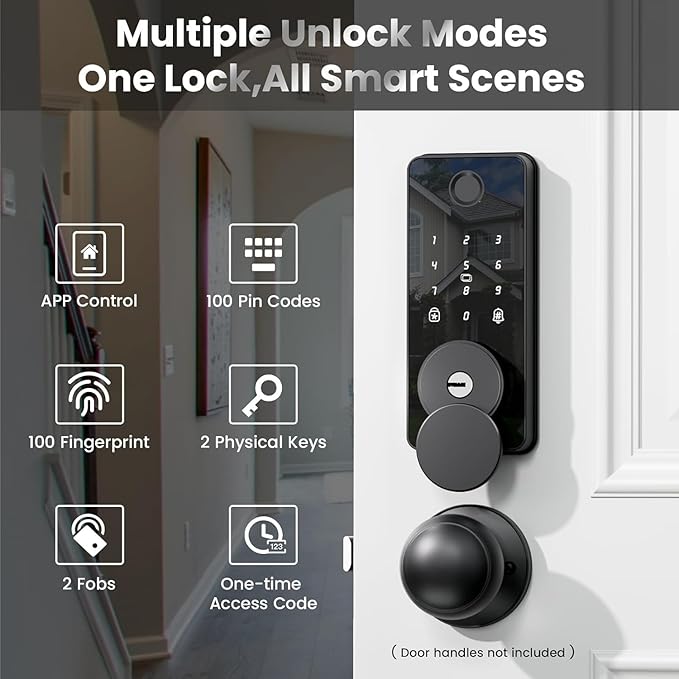 Keyless Entry Door Lock, Biquole Smart Lock with App Control, Fingerprint Door Lock, Electronic Keypad Deadbolt, Auto & One Touch Lock | Digital Smart Door Locks | Easy Installation | IP54 Waterproof