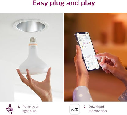 Philips Smart 65-Watt BR40 Color Flood Light Bulb 4-Pack, Frosted, Dimmable, 110º Beam Angle, E26 Medium Base