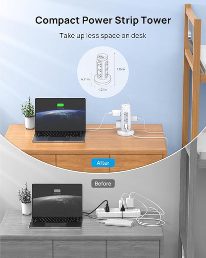TROND Retractable Power Strip Tower, Space-Saving Surge Protector with USB C PD 20W, 5ft Flat Plug Extension Cord with Multiple Outlets, 4 USB, 1700J, Home Office Desk Supplies, Dorm Room Essentials