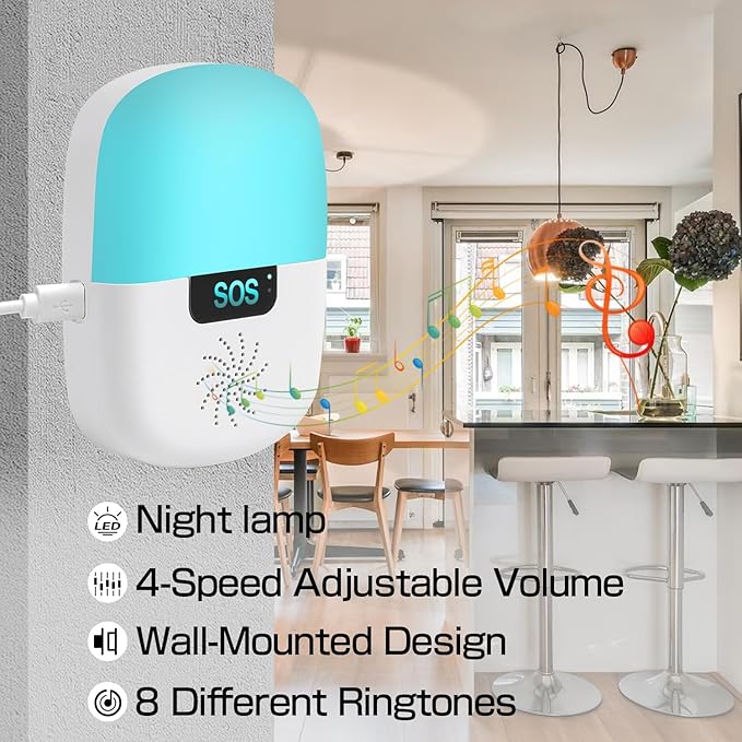 WiFi Caregiver Pager Wireless, Issufel Smart App Emergency Life Alert System Fall Call Button for Elderly Home Patients Disabled Pregnant Woman Seniors 1 Receiver+1 Call Button(2.4GHz Wi-Fi Only)