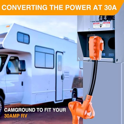 Nilight 50 Amp to 30 Amp RV Plug Electrical Adapter Cord Dogbone 18 Inch | 14-50P 50A Male Plug TT-30R 30A Female Receptacle Convert 50AMP Campground Power to 30A for 30A RV Camper Trailer Not for EV