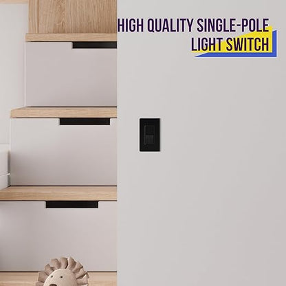 ENERLITES Matte Black Light Switch, Decorator Paddle Rocker Wall Switch, Single Pole, 3 Wire, Grounding Screw, Residential Grade, 15A 120V/277V, UL Listed, 91150-MBK10P (10 Pack)