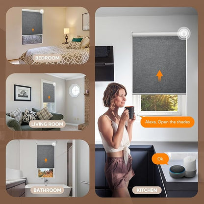 Motorized Blinds with Remote Smart Blinds for Window Blackout Roller Shades Cordless Automatic Shades Electric Blinds Compatible with Alexa & Google Assistant,Custom Gray,Customize Size