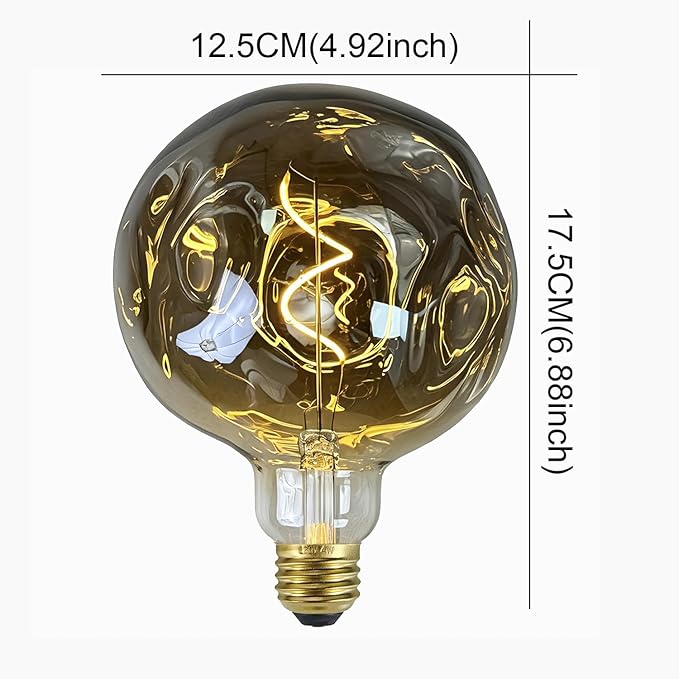 G40 LED Edison Bulb, Smoke Gray Hand-Blown Hard Glass, 4W (25W Incandescent Equivalent), 110-130V, E26, 2000K Warm Yellow Light, 200LM, Dimmable, for Indoor Decorative Lighting