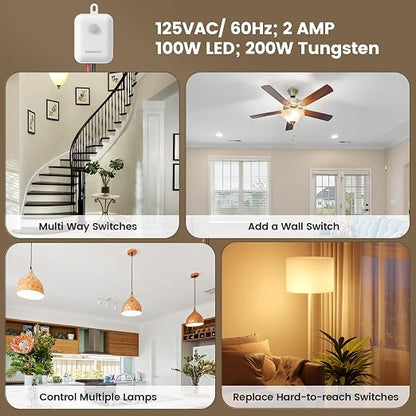 SURAIELEC Wireless Light Switch Receiver Kit, No Neutral Wire for Old Homes | Upgraded Antenna for Metal Box Signal Boost, 100FT Interference-Free Range, 2A 100W LED Decorator Rocker Remote Wall Switch