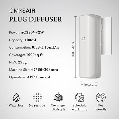 Waterless Wall Plug in Diffuser - Coverage 700 Sq.FT - Nanotechnology Plug in Scent Diffuser for Essential Oils- for Hotel and Home or Office - Smart Bluetooth APP Operation(White)