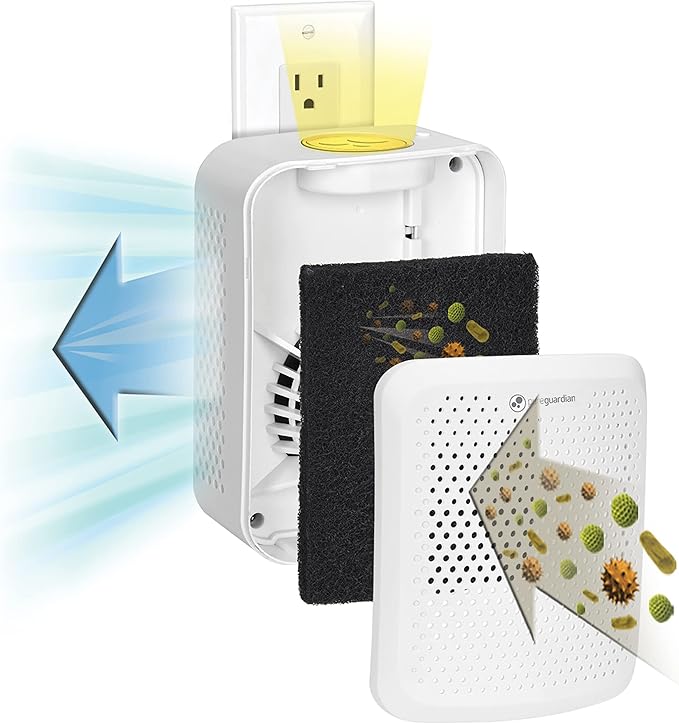 PureGuardian AP201W Pluggable Air Purifier with Nightlight, Odor-Eliminating Aromatherapy Essential Oil Pad Included, 7-in Pluggable Air Purifier, White