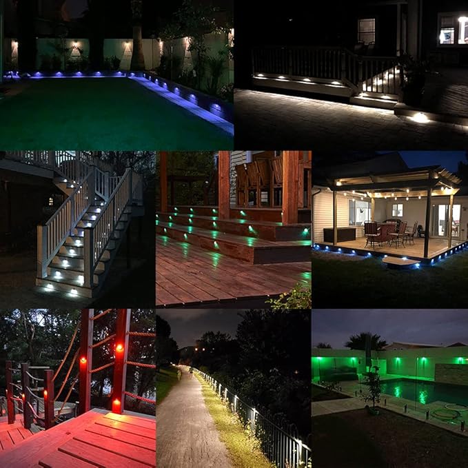 Low Voltage RGB Step Lights Kit, 20-Pack 1.38inch Half Moon Smart WiFi Deck Lights Outdoor, DC12V, IP65 Waterproof, Landscape Railing LED Light for Yard, Stair, Porch, Railing Decor, Black