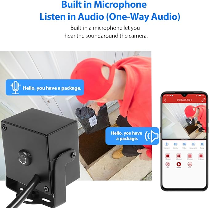 TSEye Mini 5MP PoE IP Camera, Built in Microphone, 3.7mm Lens, Ultra HD 2880 x 1620P@20fps, Tiny PoE Home Security Cam with Audio CCTV P2P Surveillance (I706-2-P-A-TS Metal)