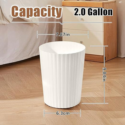 Small Platic 2 Gallon Trash Can - Compact Wastebin for Bathroom, Kitchen, Office, Home Use - Beige