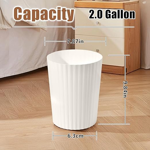Versatile 2 Gallon Plastic Trash Can - The Compact Bin for Bathroom, Kitchen, or Home Office - Beige