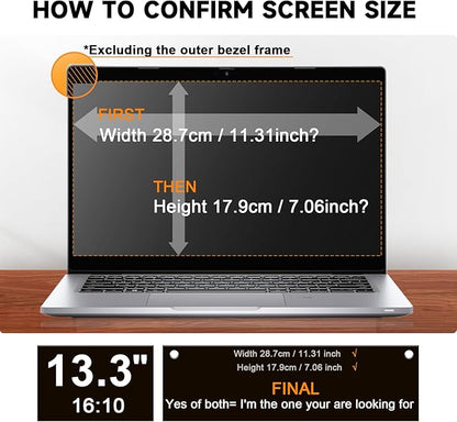 Laptop Privacy Screen 13.3 Inch 16:10 Aspect Ratio - Compatible with Lenovo Hp Dell Acer Asus Thinkpad Envy Xps, Anti Blue Light Glare Filter, Removable Laptop Screen Privacy Shield 13.3 in, Anti-Scratch Screen Protector