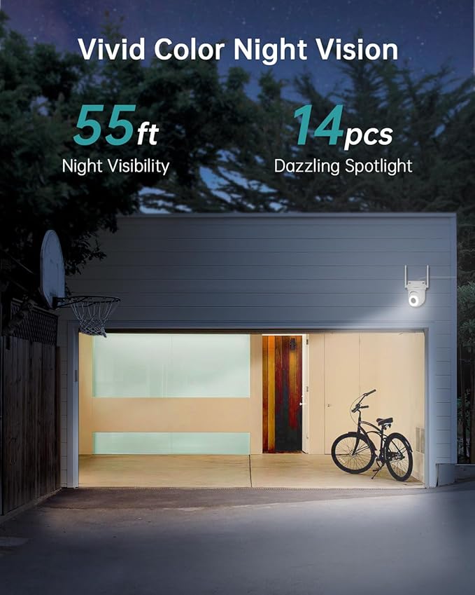 ZUMIMALL 3MP Outdoor Camera Wired 2.4G/5G WiFi - 2-Pack, 24/7 Recording, AI Motion Detection, Cloud & SD Card Storage, 2-Way Audio, PTZ Camera Auto Tracking, Compatible with Alexa Google