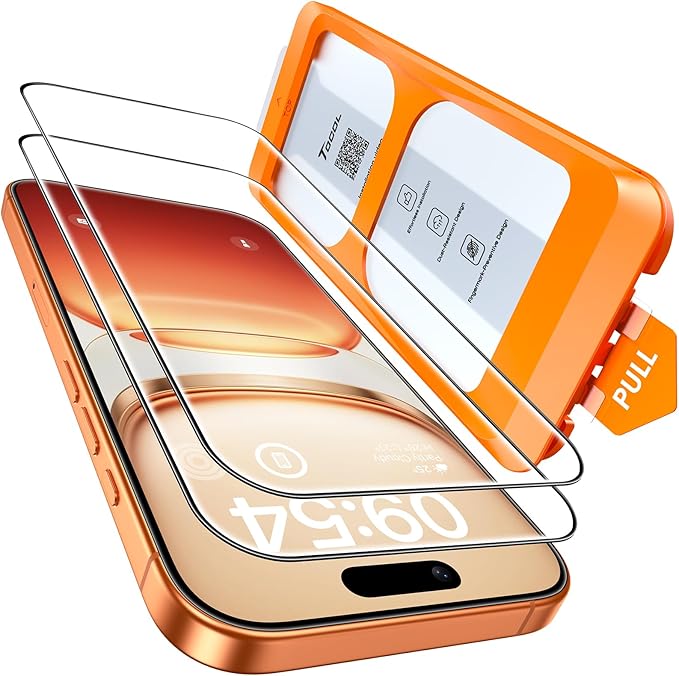 TOCOL for iPhone 17 Pro Screen Protector/iPhone 16 Pro Sceen Protector 6.3 Inch 9H Hardness Military Grade Shatterproof HD Tempered Glass for Full Coverage Protection 2 Pack
