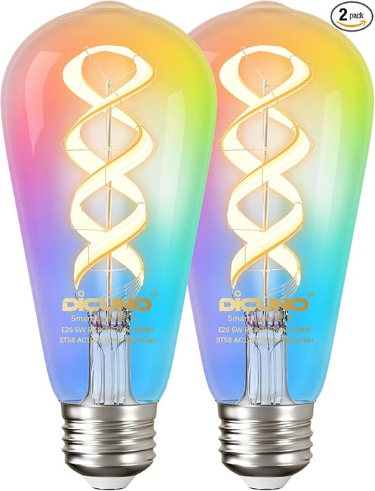 DiCUNO Smart Edison Bulbs ST19, Color Changing WiFi Smart Light Bulb, 2700K-6500K Tunable via App, ST58 Edison Bulb, Compatible with Alexa & Google Home, 5W (50 Watt Equivalent), 500lm, 2-Pack