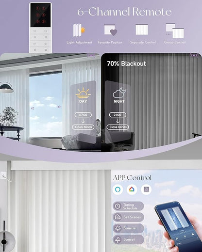 Graywind Motorized Sheer Vertical Blinds Compatible with Alexa Google Smart Sheer Curtain Drapery Privacy Light Filtering Remote Control Vertical Shades, Custom with Up to 157", Wave White