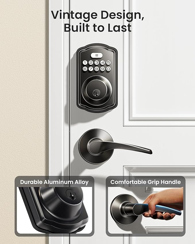 Veise Keyless Entry Door Lock with 2 Lever Handles - Electronic Keypad Deadbolt, Easy Installation Digital Smart Front Door Lock Set, Matte Black