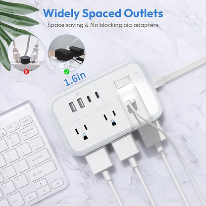 Extension Cord 15 ft, Power Strip with 6 Outlets 4 USB Charger(2 USB C Port), Flat Plug Outlet Extender Long Cord, Protection for Indoor, Home, Office Supplies, Dorm Room Essentials
