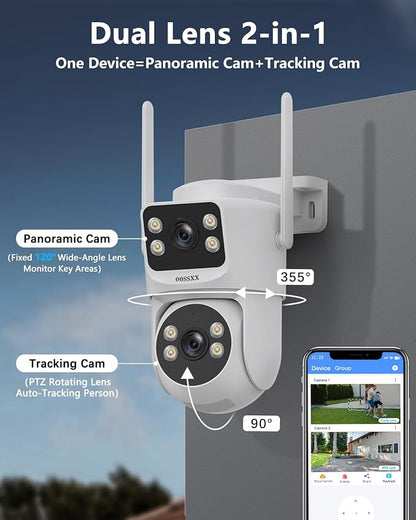 OOSSXX 2K Dual Lens PT Wireless Security Camera System, 2 Cameras in 1, 130° Wide Angle, Long Range WiFi +76%, PIR Human Detection, 2-Way Audio, 16CH NVR, No Monthly Fee