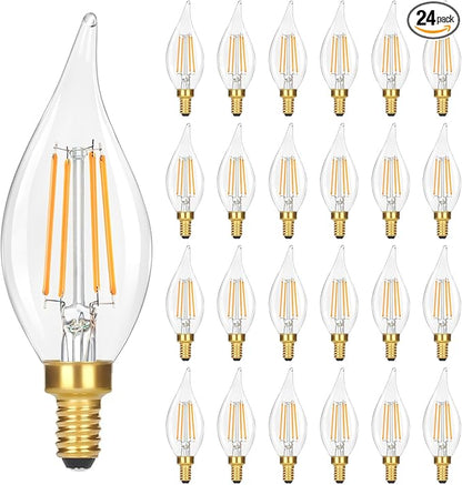 GoBright Dimmable LED Candelabra Bulbs 40W Equivalent, 24-Pack 2700K Soft Warm White E12 Chandelier Light Bulb, Vintage 4W 460LM CA10 Candle Light Bulbs for Chandeliers, Ceiling Fan, Pendant