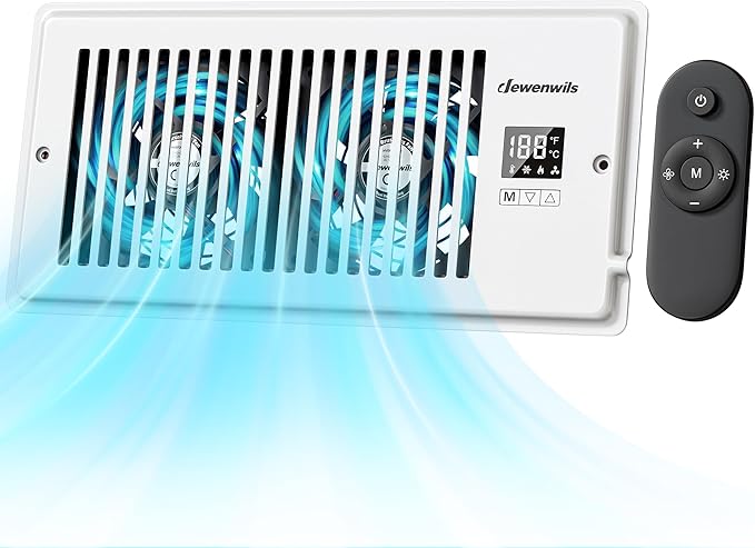 DEWENWILS 4'' x 10'' Quiet Register Booster Fan with Remote Control & Smart Intelligent Thermostat, 5-Speed Vent Fan Booster, Enhances AC Heating & Cooling Airflow for Floor, Wall, White