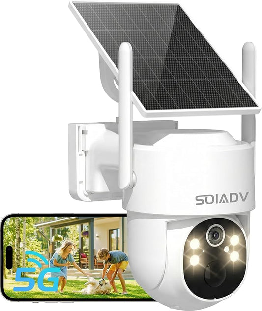 SOIADV Solar Security Cameras Wireless Outdoor - 2K Pan Tilt 360° View WiFi 6 Home Security Camera with AI Motion Detection, Color Night Vision, 2-Way Audio, IP65 Waterproof, Support SD/Cloud