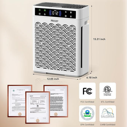 Air Purifiers for Home Large Room up to 3000sq.ft, PRASKY HEPA Air Purifier & with Activated Carbon for Office, Bedroom, Dorm Room, Kitchen