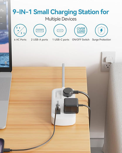Extension Cord 15 ft - Surge Protector Power Strip Flat Plug with 6 Widely Outlets 3 USB (5V/3.4A 17W) Charging Ports, Multi Plug Wall Outlet Splitter for Home Bedroom Hotel Office Desktop Accessories