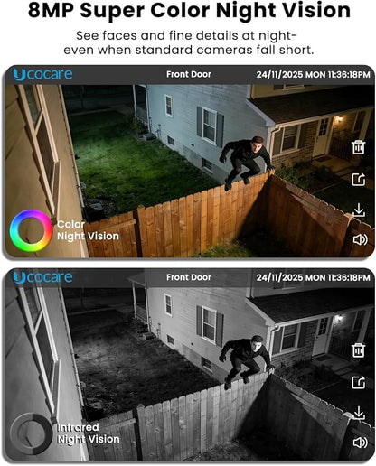 UCOCARE 4K Security Cameras Outdoor Wireless, Add-On Cameras, Must Be Connected to Base Station and Cannot Be Used Independently, Base Station Supports Simultaneous Connection of Up to 8 Cameras