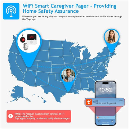 SanJie Wi-Fi Wireless Caregiver Pager Call Button for Elderly at Home - Alert Systems with App Remote Alerts & Device Sharing Suitable for Seniors & Patients and People with Disabilities