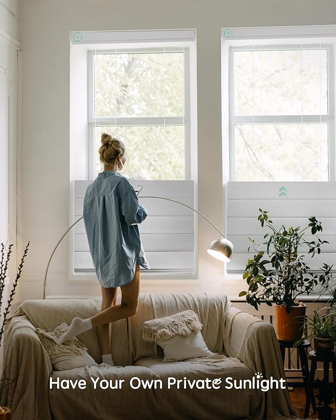 Yoolax Smart Top Down Bottom Up Roman Shades, Motorized Roman Shades with Remote, Blackout Smart Blinds Work with Alexa, Google Home, Apple Homekit for Living Room Bedroom, Customized (Foggy White)