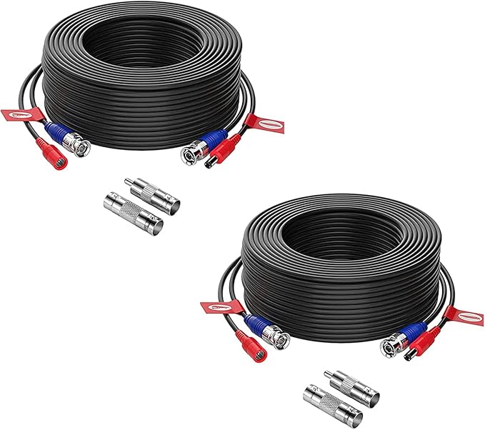 ZOSI 2 Pack 100ft(30M) All-in-One Video Power Cables,BNC Extension Security Camera Cable for CCTV Surveillance Camera DVR System With 2 x BNC&RCA Connector