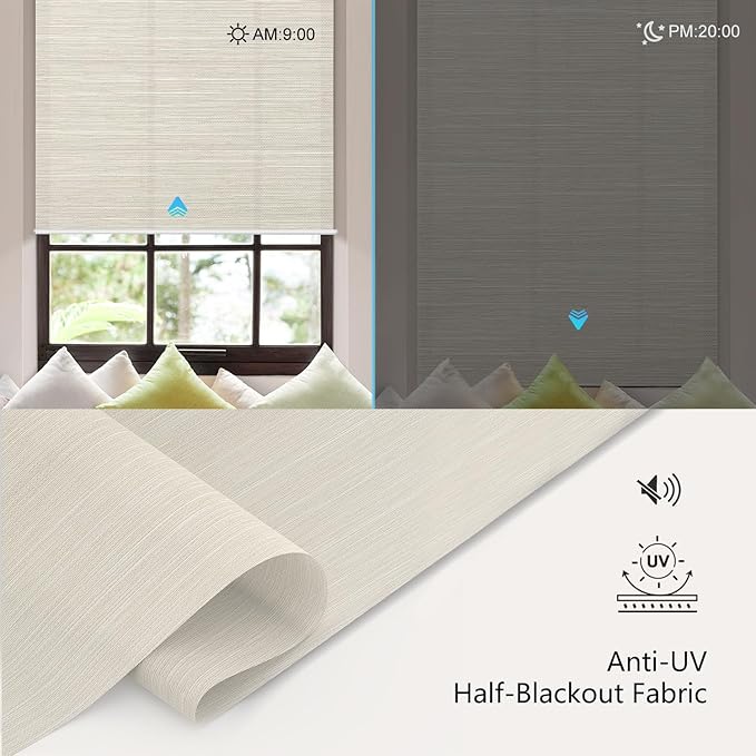 Aprilsmart Motorized Blinds with Remote,Light Filtering Motorized Roller Shades Work with Apple Homekit,Alexa,SmartThings,Google Home,Customize Blinds(Essential CREAM-68)