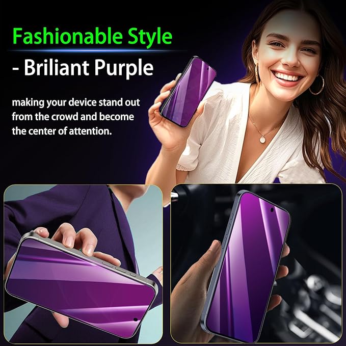 IMBZBK [Auto-Dust Removal] Colorful Privacy Screen Protector for iPhone 17 Pro Max [Private] Accessories, 3 Pack Anti Spy Anti-Blue Light Tempered Glass, Briliant Gradient Purple