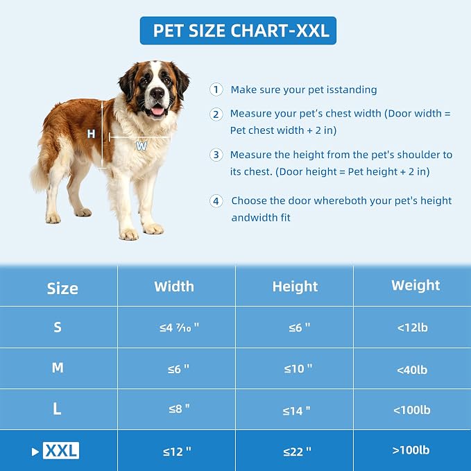 Automatic Dog Door with Doorbell Activation, 2-Flap Electronic Smart Pet Door with Anti-Pinch, No Collar Needed, Aluminum Lockable Weatherproof Telescoping Tunnel for Pets (Extra Large, Door Mount)