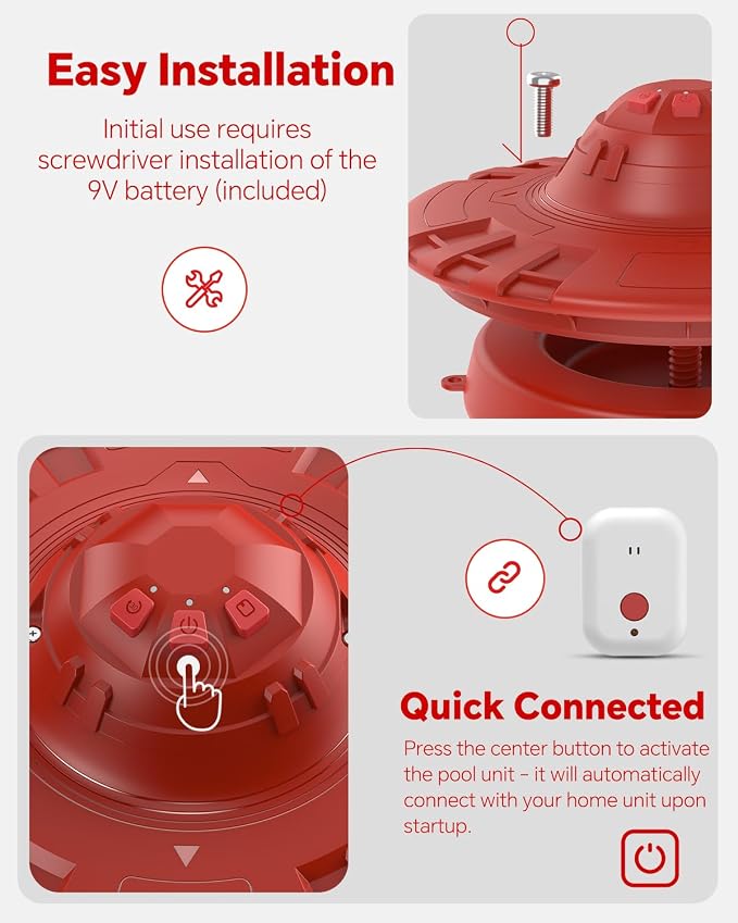 Pool Alarm, Floating Pool Safety Alarms for Inground & Above Ground Pools – Loud 110dB Alert, Adjustable Sensitivity, Protection for Kids & Pets (Red)
