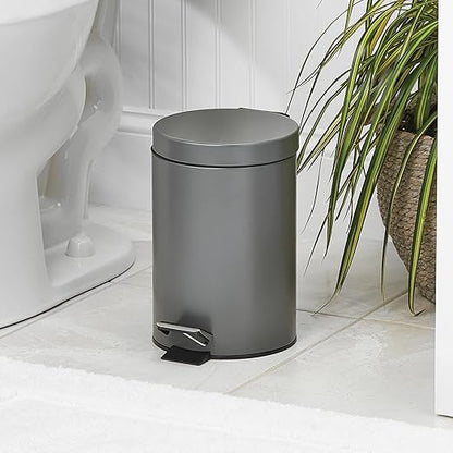 mDesign Pedal Bin — Metal Waste Bin with Pedal, Lid and Plastic Bucket Insert — for Bathroom, Kitchen, and Office — 3 Litre Household Rubbish Bin with Ergonomic Design — Graphite Grey