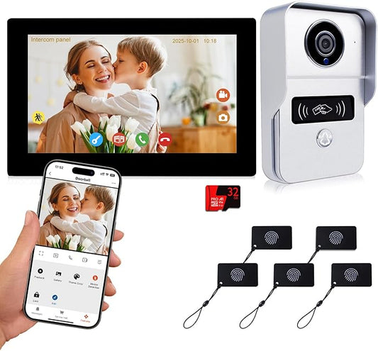 2 Wired Video Intercom System, 7 Inches Video Doorbell HD Camera with Monitor, WiFi Tuya App Remote Intercom Unlock, No Monthly Fees, Video Door Bell Call Phone, for Villa House Office Apartment
