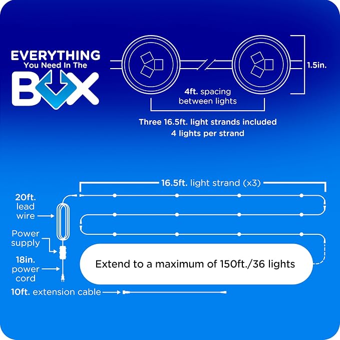 Enbrighten Accent Permanent Outdoor Lights, 50ft, 12 Lights, Smart | White Cord, RGBWIC LEDs, Weatherproof, Cuttable, Link to 200ft, Christmas, App Control, Works with Alexa & Google Home