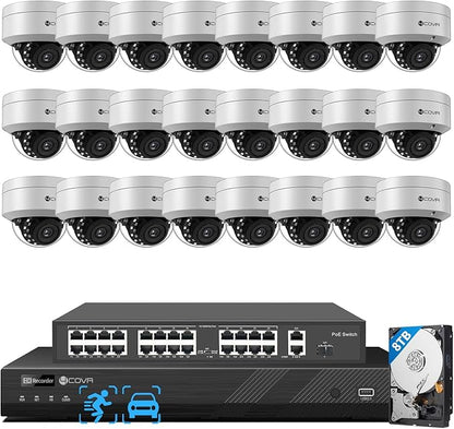 4COVR 4K 32 Channel Security Camera System PoE with Mic, 24X 8MP IK10 Vandal-Proof Dome IP Camera IP67, AI Person Vehicle Detection, 4K UHD NVR 8TB HDD, Commercial Surveillance Outdoor, LY54AX8M3224