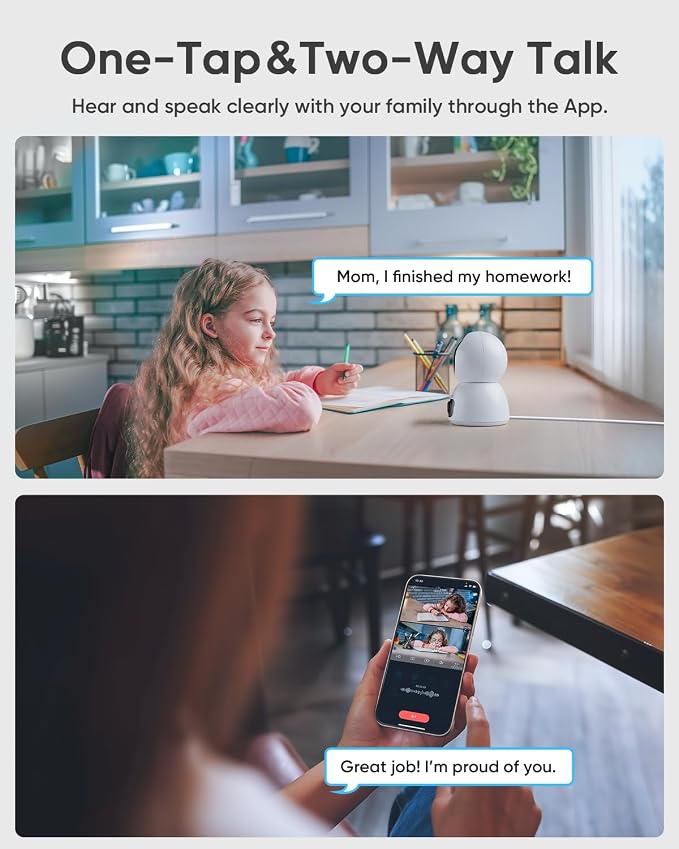 blurams 2K Dual-Lens Indoor Camera, 360° PTZ Pet Camera with Phone App, Split-Screen View, Free Human/Sound Detection, Dual-Band WiFi 6, Compatible with Alexa