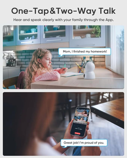 blurams 2K Dual-Lens Indoor Camera, 360° PTZ Pet Camera with Phone App, Split-Screen View, Free Human/Sound Detection, Dual-Band WiFi 6, Compatible with Alexa