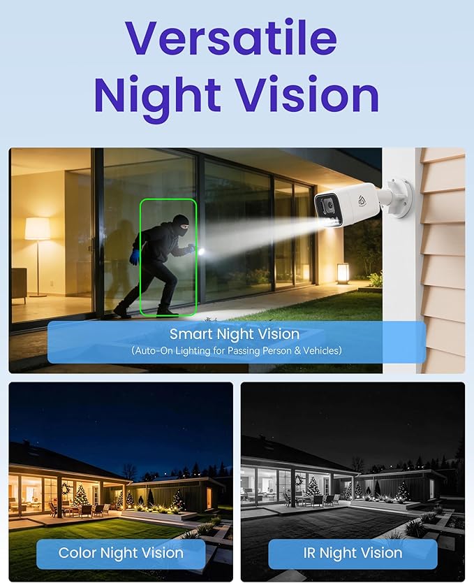 8CH 4K PoE NVR Wired Security Camera System, 4pcs 5MP Outdoor IP Cameras with Person/Vehicle Detection, 2TB HDD, H.265, 2-Way Audio, Color Night Vision, Spotlight Siren, 24/7 Continuous Recording