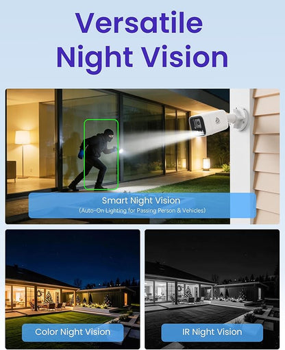 8CH 4K PoE NVR Wired Security Camera System, 4pcs 5MP Outdoor IP Cameras with Person/Vehicle Detection, 2TB HDD, H.265, 2-Way Audio, Color Night Vision, Spotlight Siren, 24/7 Continuous Recording