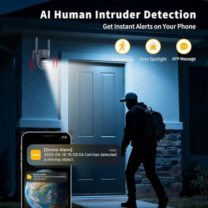 WY-LINK Solar Camera Outdoor Wireless, 360° Cameras for Home Security, Two-Way Talk, Auto Tracking, Light Alarm, Color Night Vision (Black)